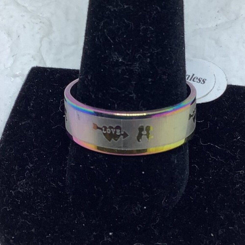 Stainless Steel Sliver Metallic Rainbow Love Ring Unisex‎ Sliver Tone Size 12